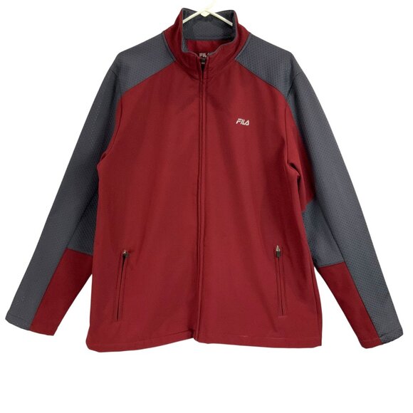 Fila Red/Gray Long Sleeve Mock Neck Full Zip Jacket Size L w/Zipped Pockets - Picture 1 of 6